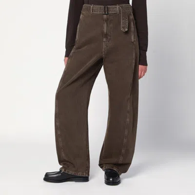 Lemaire Green Denim Trousers With Belt In Green