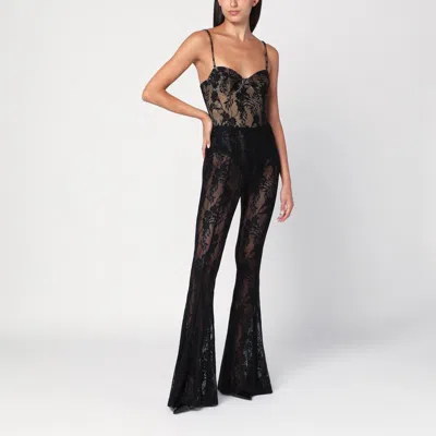 Norma Kamali Flared Lace Trousers Floral Pattern In Black
