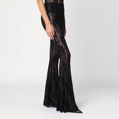 Norma Kamali Flared Lace Trousers Floral Pattern In Black