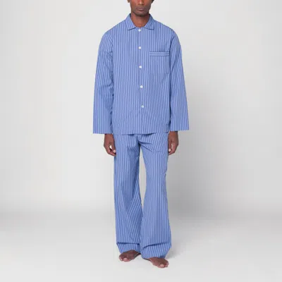 Tekla Camp-collar Striped Organic Cotton-poplin Pyjama Shirt In Blue