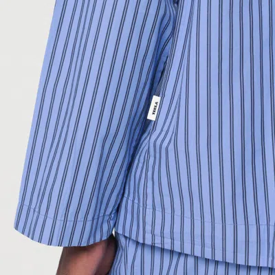 Tekla Camp-collar Striped Organic Cotton-poplin Pyjama Shirt In Blue