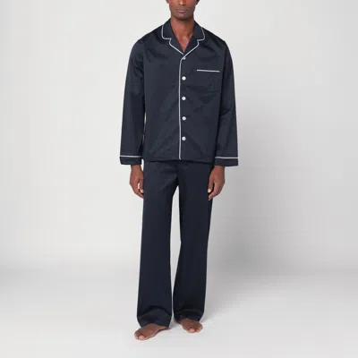 Tekla Navy Sateen Long-sleeved Pyjama Shirt In Blue