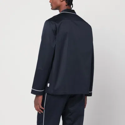 Tekla Navy Sateen Long-sleeved Pyjama Shirt In Blue