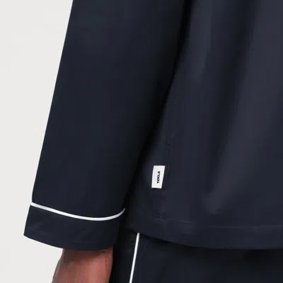 Tekla Navy Sateen Long-sleeved Pyjama Shirt In Blue