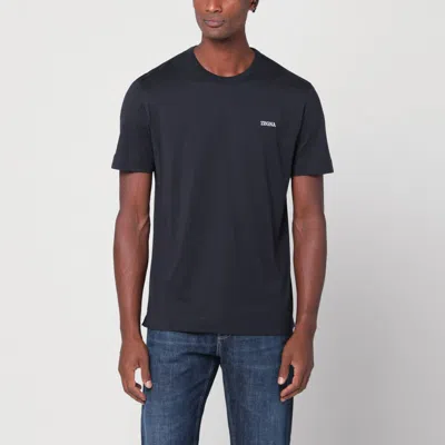 Zegna Midnight Crew Neck Cotton T-shirt In Blue