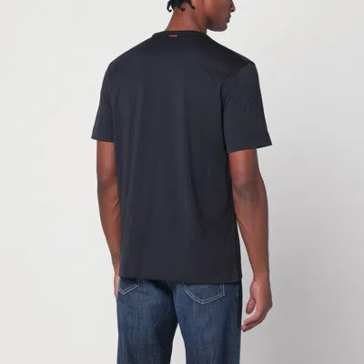 Zegna Midnight Crew Neck Cotton T-shirt In Blue
