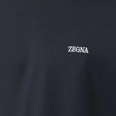 Zegna Midnight Crew Neck Cotton T-shirt In Blue