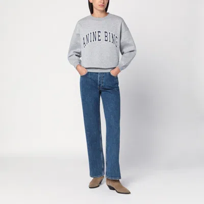 Anine Bing Grey Crew Neck Sweatshirt With Bold Lettering In Gray