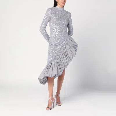 Rotate Birger Christensen Asymmetrical Silver Dress With Sequins In Gray