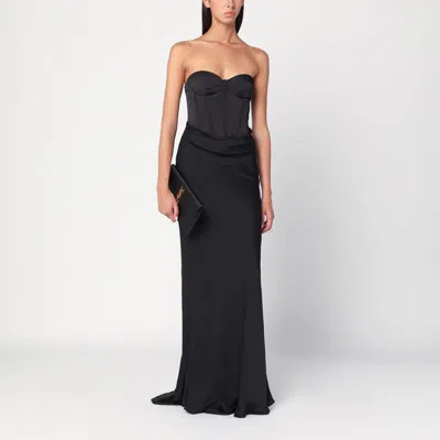 Rotate Birger Christensen Rotate Strapless Black Evening Dress With Fitted Bodice And Flowing Skirt In Black