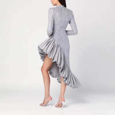 Rotate Birger Christensen Asymmetrical Silver Dress With Sequins In Gray
