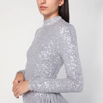 Rotate Birger Christensen Asymmetrical Silver Dress With Sequins In Gray