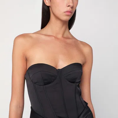 Rotate Birger Christensen Rotate Strapless Black Evening Dress With Fitted Bodice And Flowing Skirt In Black