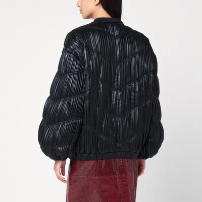 Rotate Birger Christensen Faux Leather Pleated Bomber Jacket In Black
