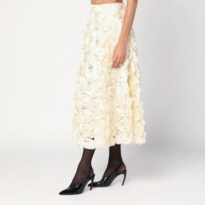 Rotate Birger Christensen Midi Skirt With Rose Appliques In Neutral