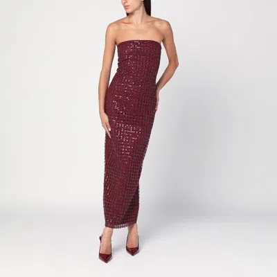 Rotate Birger Christensen Rotate Floor-length Burgundy Strapless Evening Dress With Sequined Detailing In Brown