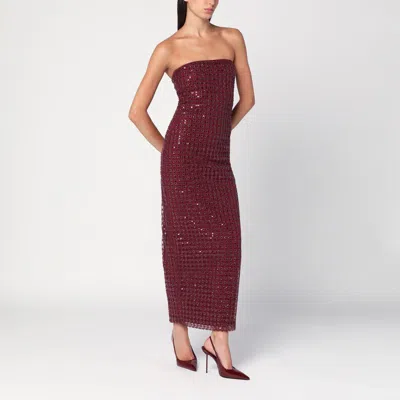 Rotate Birger Christensen Rotate Floor-length Burgundy Strapless Evening Dress With Sequined Detailing In Brown