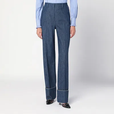 Valentino Blue Trousers In Chambray Denim In Blue