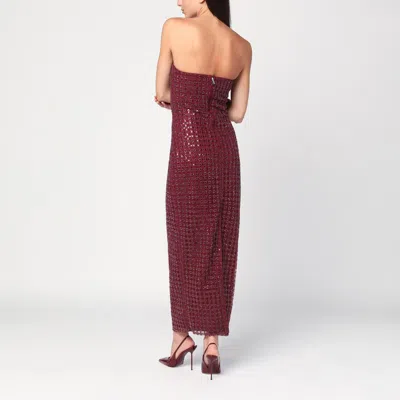 Rotate Birger Christensen Rotate Floor-length Burgundy Strapless Evening Dress With Sequined Detailing In Brown