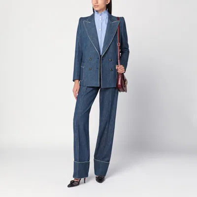 Valentino Blue Trousers In Chambray Denim In Blue