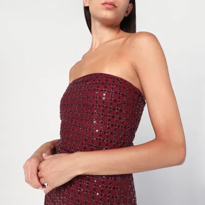 Rotate Birger Christensen Rotate Floor-length Burgundy Strapless Evening Dress With Sequined Detailing In Brown
