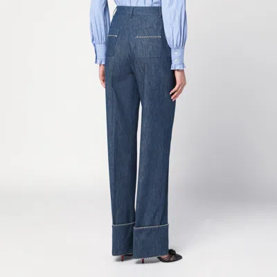 Valentino Blue Trousers In Chambray Denim In Blue