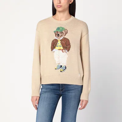 Polo Ralph Lauren Beige Cotton Polo Bear Jumper In Brown