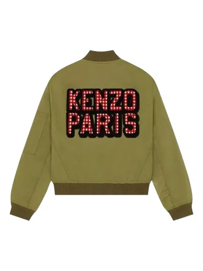 Kenzo Gingham-patch Bomber Jacket In Green