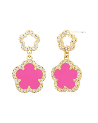 Jankuo 14k Plated Synthetic Fuchsia Cz Drop-post Earrings In Gold
