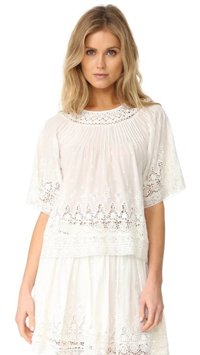 Loveshackfancy Ina Cotton Lace Trim Top In Ivory