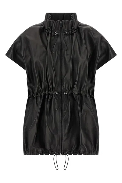 Magda Butrym Elasticized Leather Peplum Jacket In Black In Black