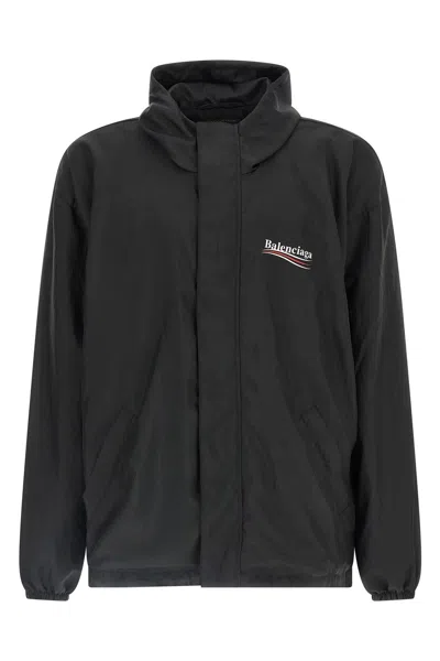 Balenciaga Polyester Jacket With Elastic Cuffs And Hooded Design In Black