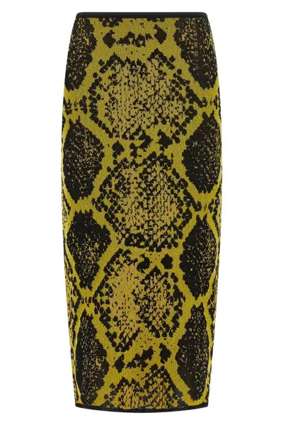 Attico Knee-length Bodycon Python Print Skirt In Yellow