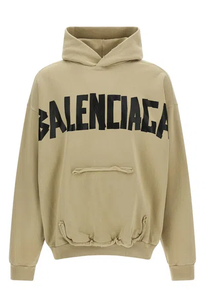 Balenciaga Tape Type Ripped Pocket Large Fit Fleece Hoodie In Sand