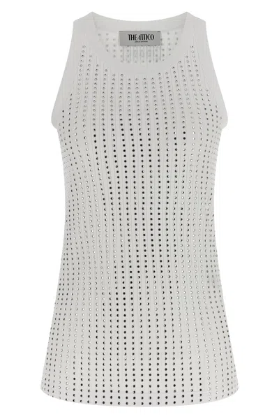 Attico White Tank Top With Rhinestones In Grey