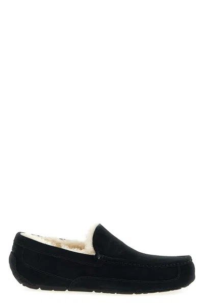 Ugg Ascot 1101110-blk Moccasin Mens Us 7 Black Suede Wool Slip On Slipper Dwa626 In Black