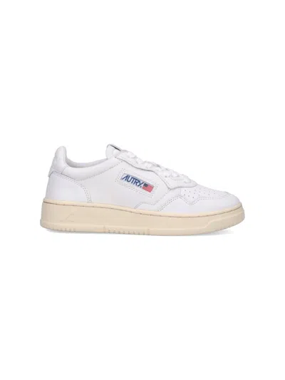 Autry White And Metallic 'low Medalist' Sneakers With Lace-up Fastening In Leather In White