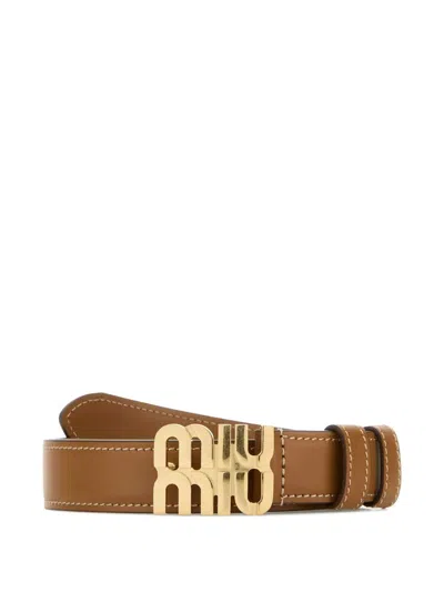 Miu Miu Caramel Leather Belt In Brown