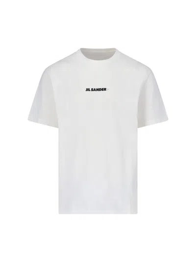 Jil Sander Men White Crewneck T-shirt With Logo Lettering On The Front In Cotton Man