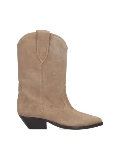 Isabel Marant Mid-height Suede Western Boots With Pointed Toe And Block Heel In Neutral