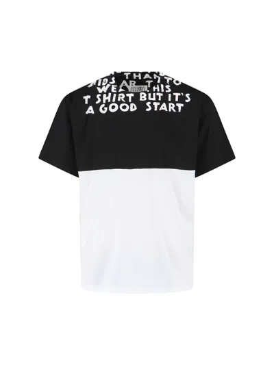 Mm6 Maison Margiela Mm6 By Maison Margiela Bicolor Contrast Print T-shirt With Round Neckline And Short Sleeves In White
