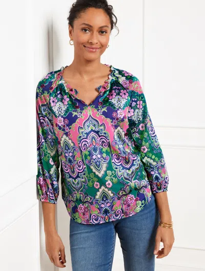 Talbots Plus Petite - Satin Top - Elaborate Medallion - Lush Green - 1x  In Green