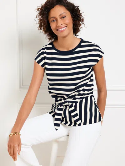 Talbots Plus Petite - Tie Front Crewneck T-shirt - Camden Stripe - Indigo/ivory - 2x - 100% Cotton