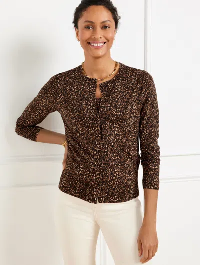 Talbots Plus Petite - Crewneck Cardigan Sweater - Delicate Leopard - Brown - 1x  In Brown