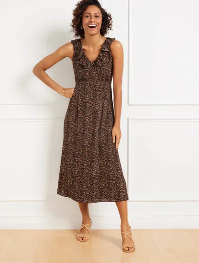 Talbots Plus Petite - Fit & Flare Ruffle Midi Dress - Delicate Leopard - Brown - 18  In Brown