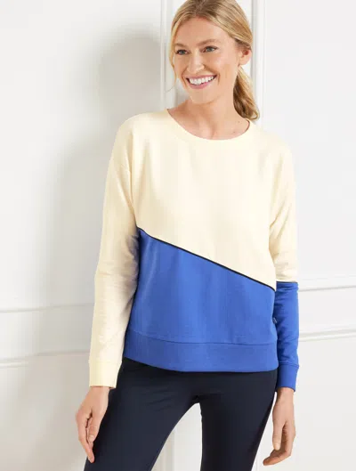 Talbots Plus Size - Crewneck Sweatshirt - Colorblock - Ivory/biscayne Blue - X
