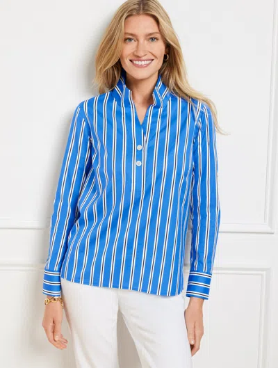 Talbots Plus Size - Non-iron Popover Shirt - Dashing Stripe - Azure Blue - 3x  In Blue