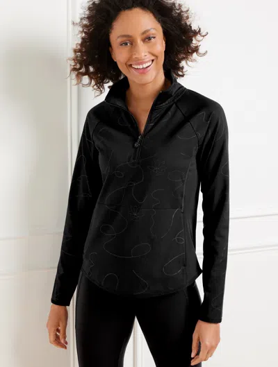 Talbots Plus Size - Out & About Half-zip Pullover Sweater - Linear Floral - Black - 1x  In Black
