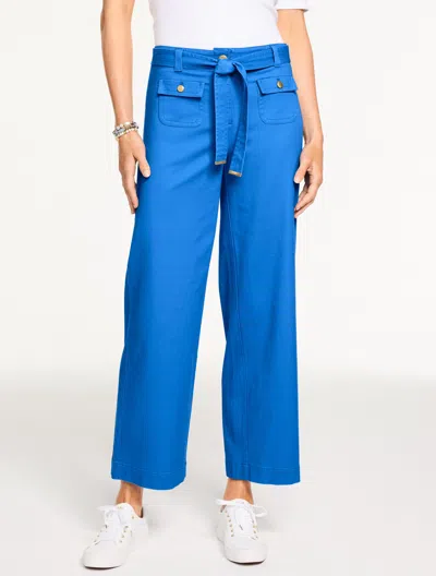 Talbots Plus Size - Wide Ankle Belted Twill Pants - Azure Blue - 18  In Blue