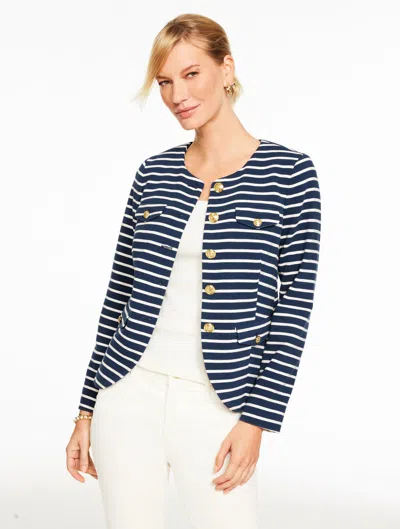 Talbots Plus Petite - Stripe Knit Jacket - Midnight/ivory - 22  In Multi